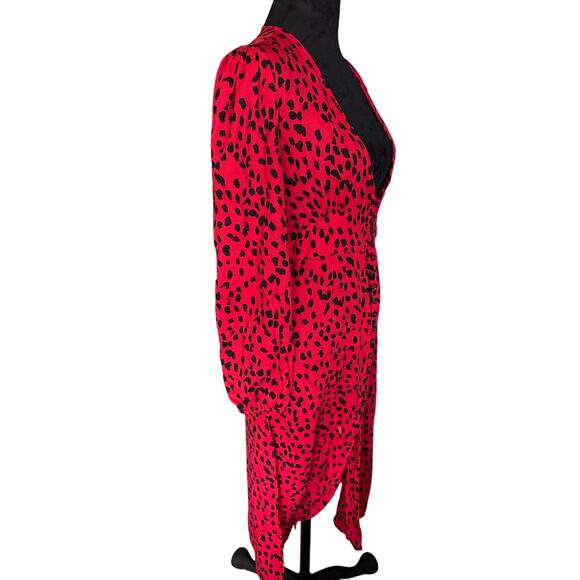 Women’s Small Caara Red Black Animal Print Midi Dress Long Sleeve - READ - Picture 7 of 9